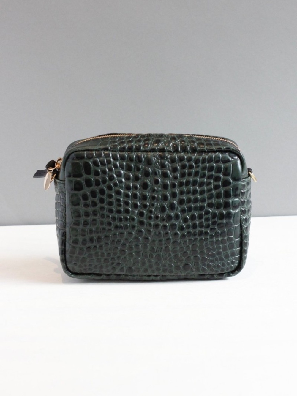 CLARE V. CROCODILE MIDI SAC BAG IN DARK GREEN